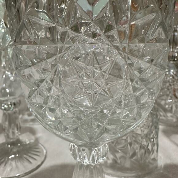 Vintage Hobstar Star Burst Glass Wine Water Goblets Set Of Four 4 - Picture 5 of 15